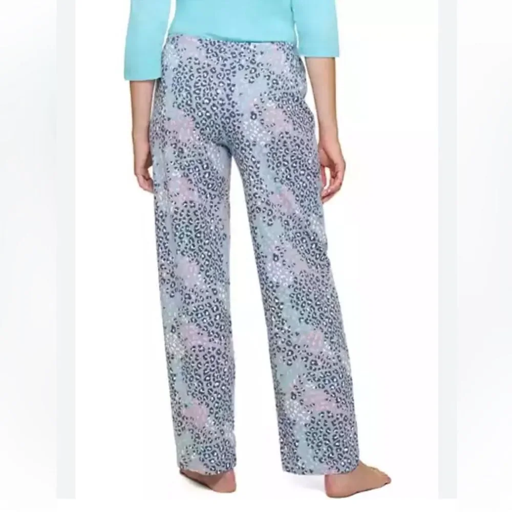 HUE 3X Alloy Leopard Animal Print Gray Teal Pink Cotton Blend PJ Pants NWOT